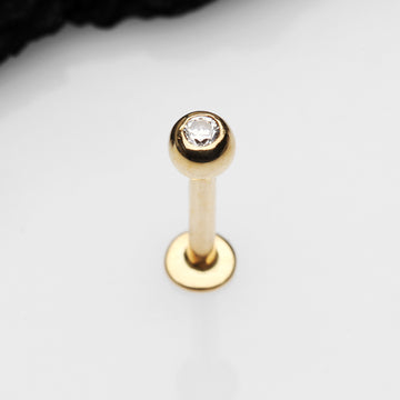 Detail View 1 of 14 Karat Gold Gem Ball Top Flat Back Stud Labret-Clear Gem